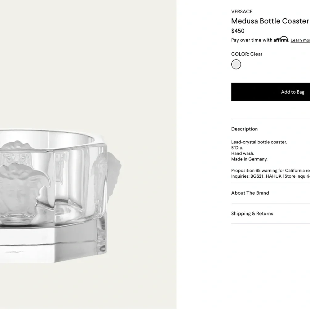 Versace x Rosenthal Medusa Lumiere Clear Crystal Bottle Coaster